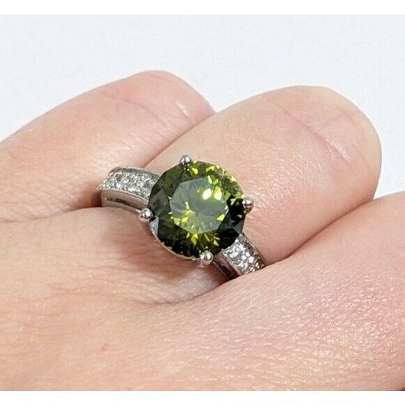 Size 7 - Green Stone 925 Sterling Silver Uncas Signed Cocktail Ring - Picture 8 of 11